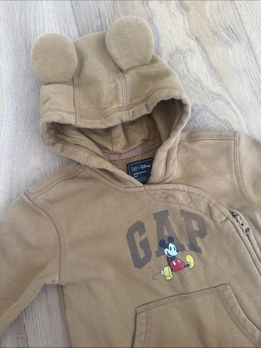 GAP x Disney Brown Hooded Mickey Mouse One-Piece With Mouse Ears
